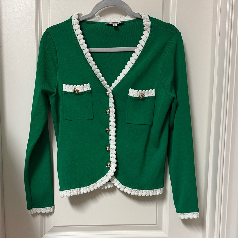 Nanette Lepore Green Blazer with White Trim